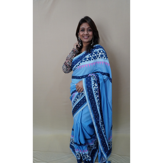 MUL BLOCKPRINTED SAREE