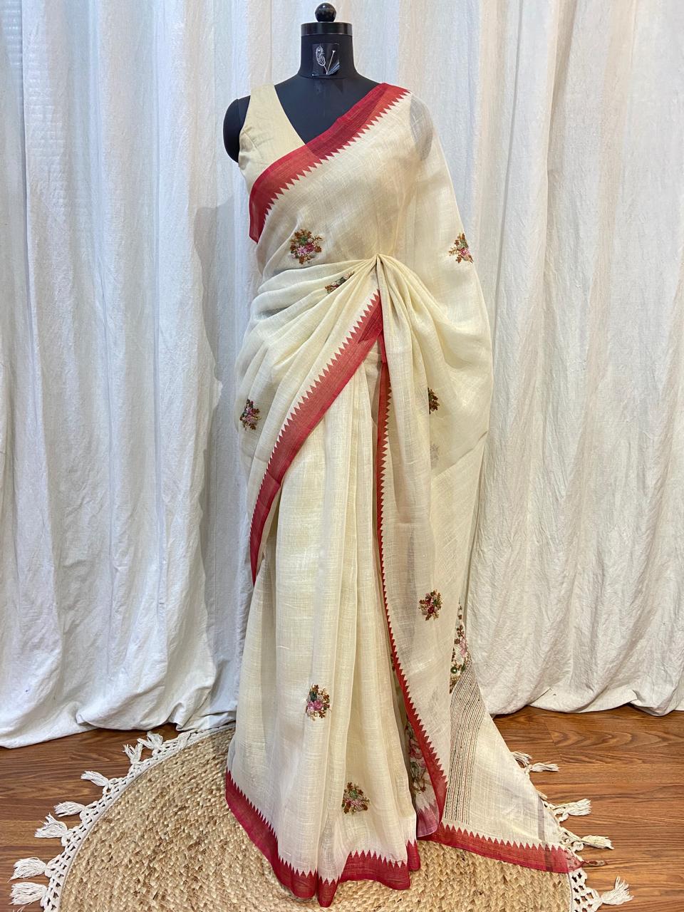 LINEN KATHA SAREE