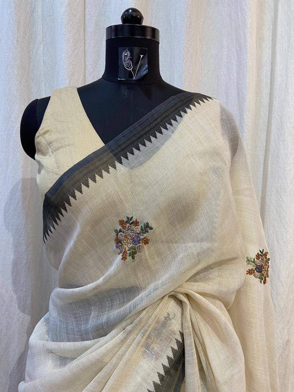 LINEN KATHA SAREE