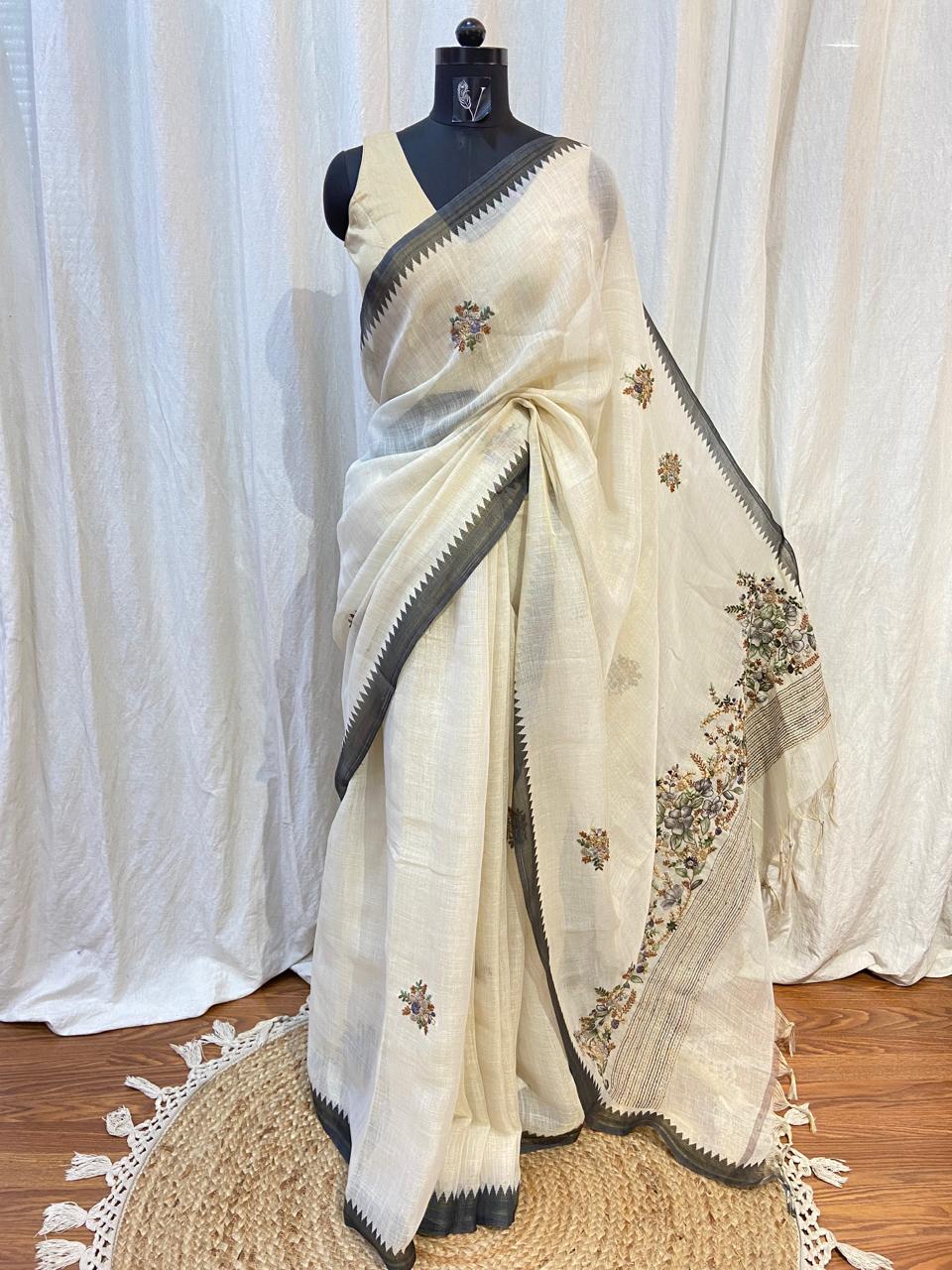 LINEN KATHA SAREE