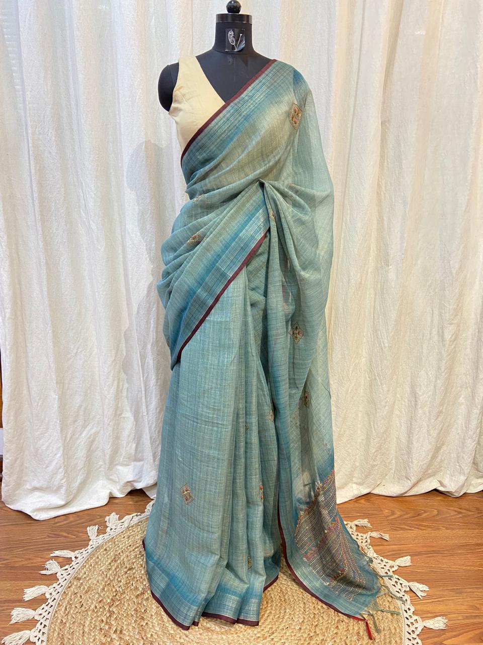 LINEN KATHA SAREE