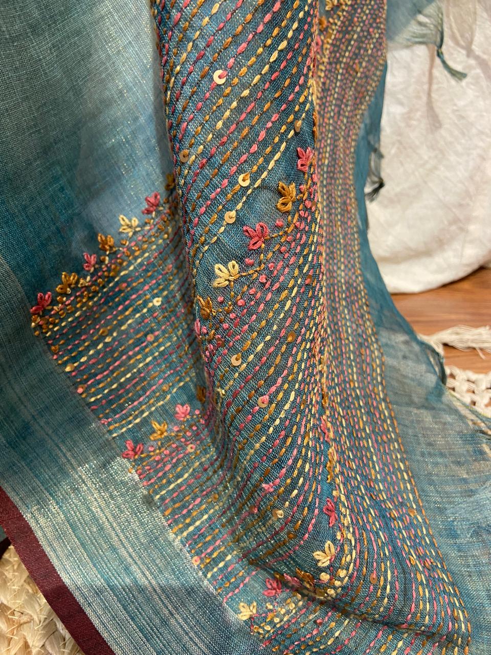 LINEN KATHA SAREE