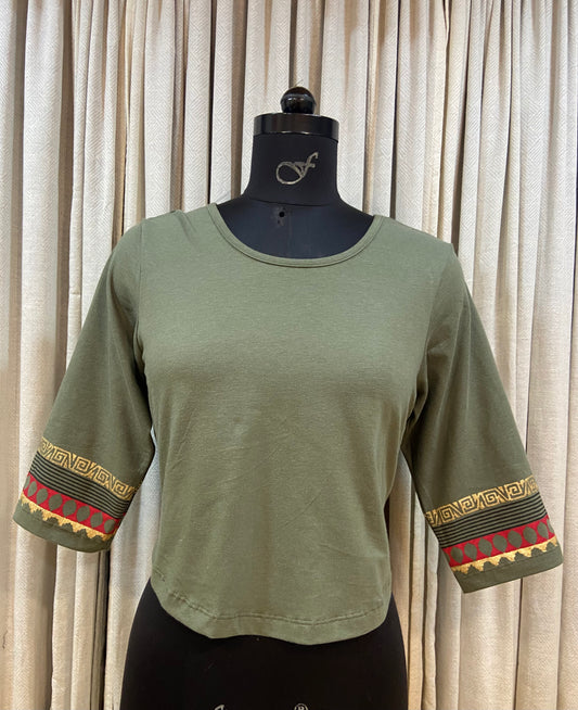 BLOCK PRINTED TSHIRT - SAP GREEN