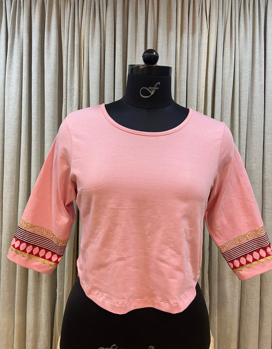 BLOCK PRINTED TSHIRT - PEACH PINK